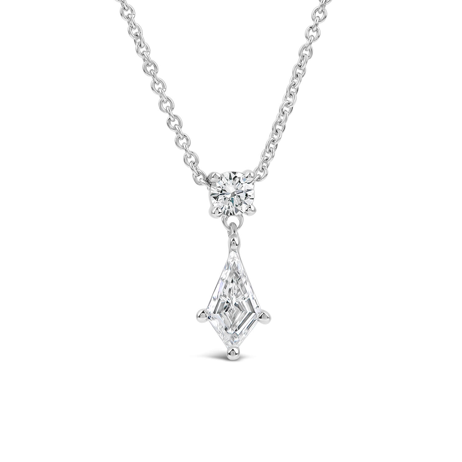 Classic 9ct Gold Lab 0.50ct Kite Shape & Round Brilliant Diamond Pendant Ladies