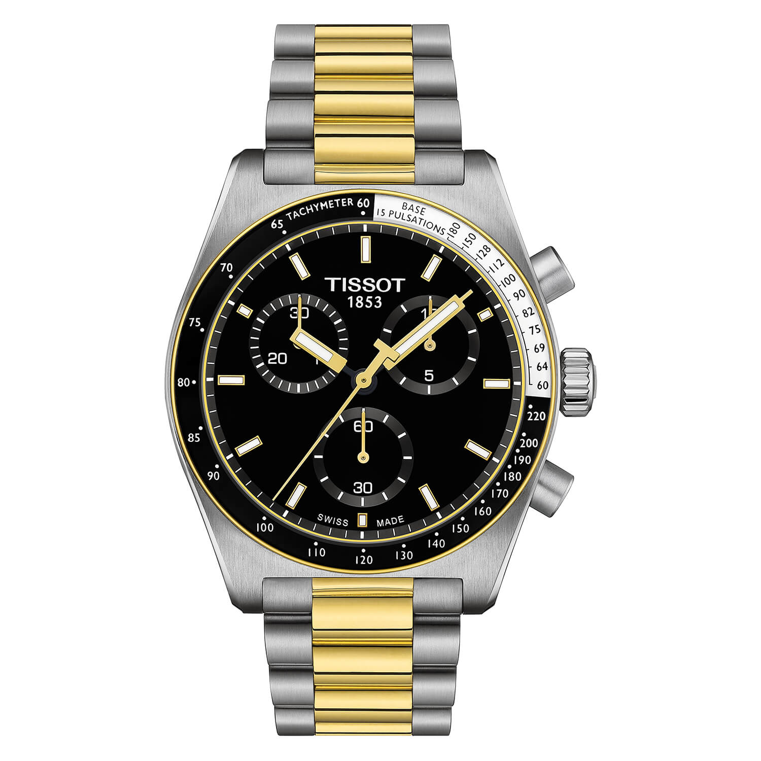Photos - Wrist Watch TISSOT PR516 Chronograph 40mm Black Dial Two Tone Steel Bracelet Watch 