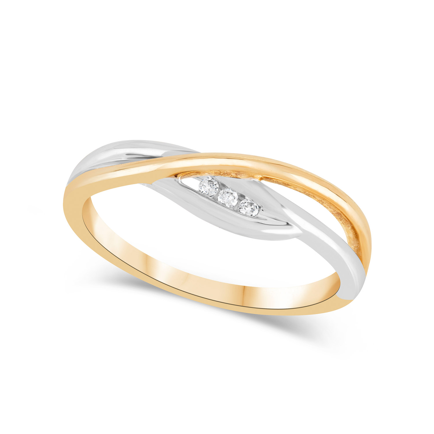 9ct Gold 0.03ct Diamond Crossover Ring Ladies Size: Q