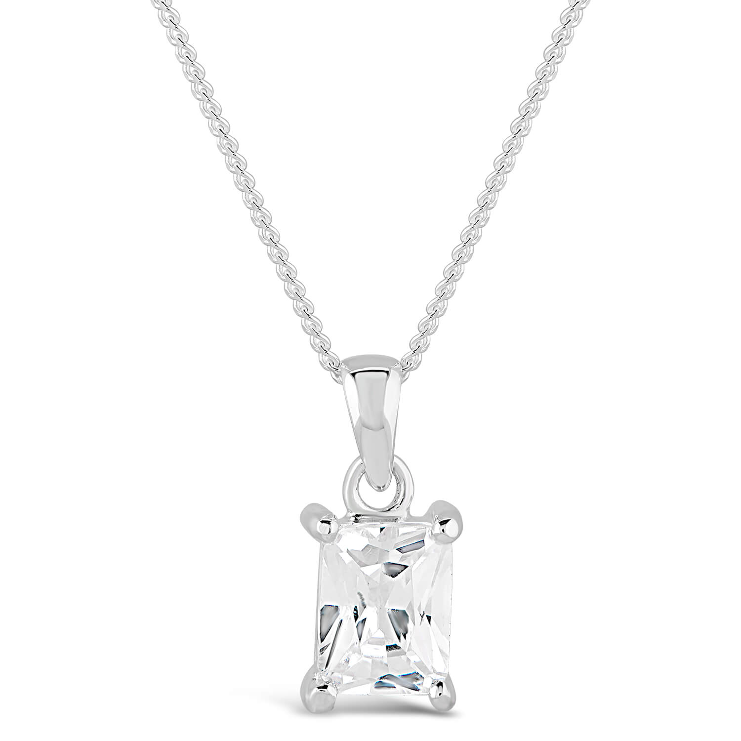 Silver Emerald Cut Cubic Zirconia Set Pendant Ladies