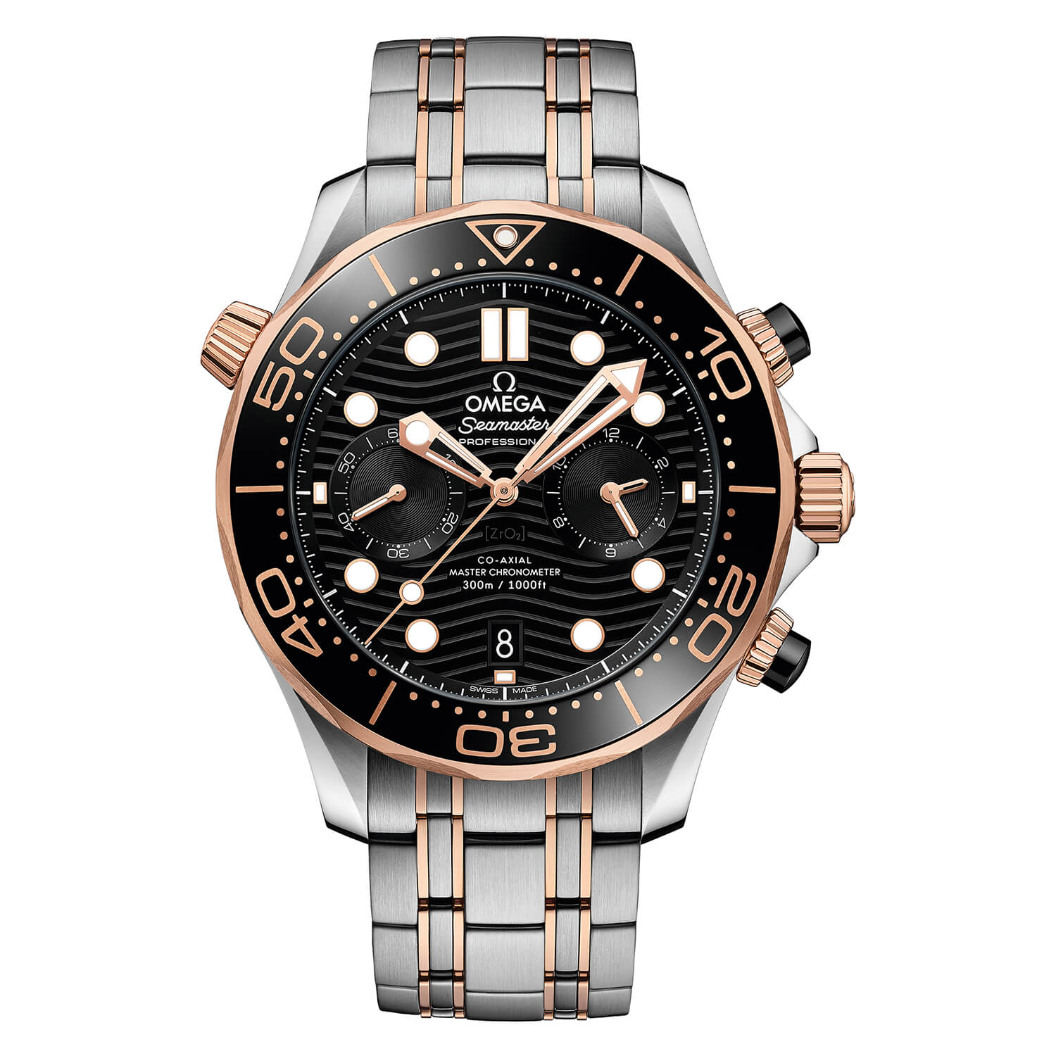 Omega Seamaster Diver 300 Chrono Black Mens Silver & Rose Gold Watch