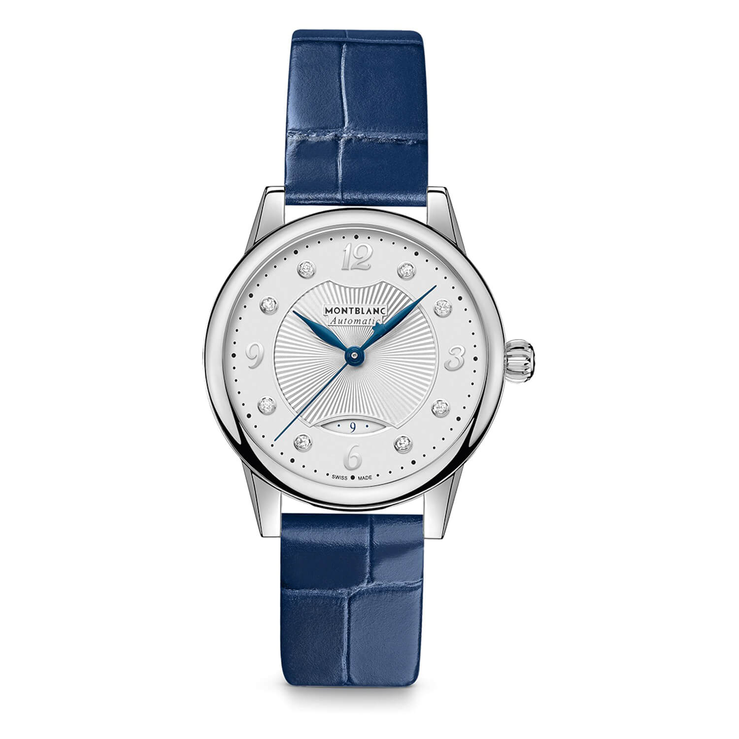 Montblanc Boheme 30mm Silver Diamond Dot Dial Blue Strap Watch