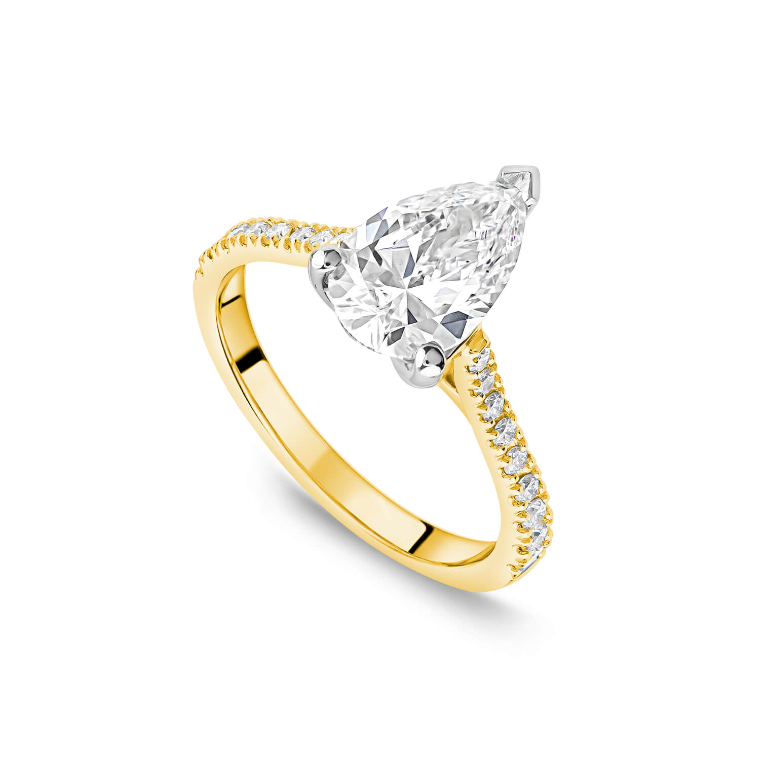 18ct Gold Lab 1.70ct Pear Solitaire & Diamond Sides Ring Ladies Size: N