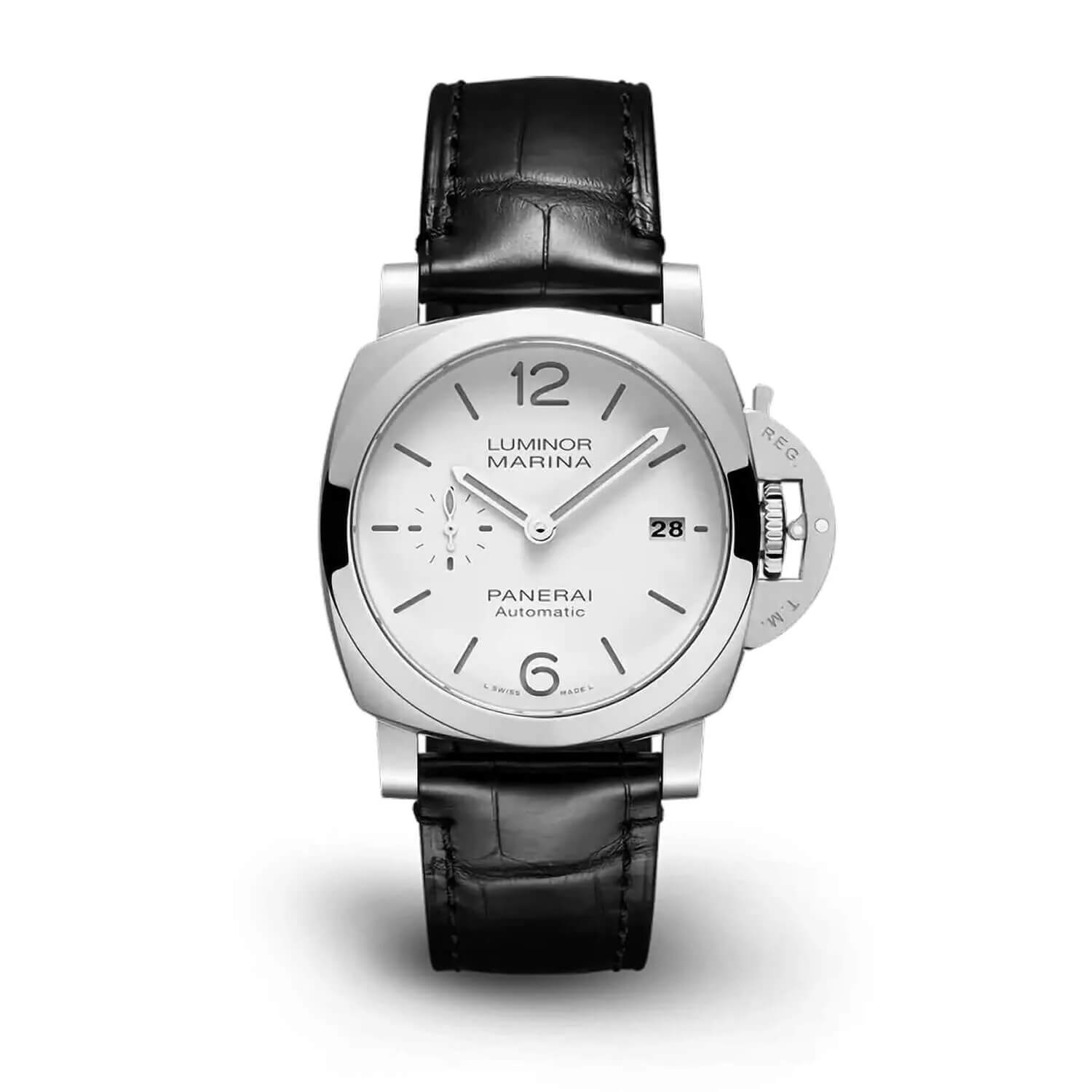 panerai luminor 40mm quaranta white dial black strap watch