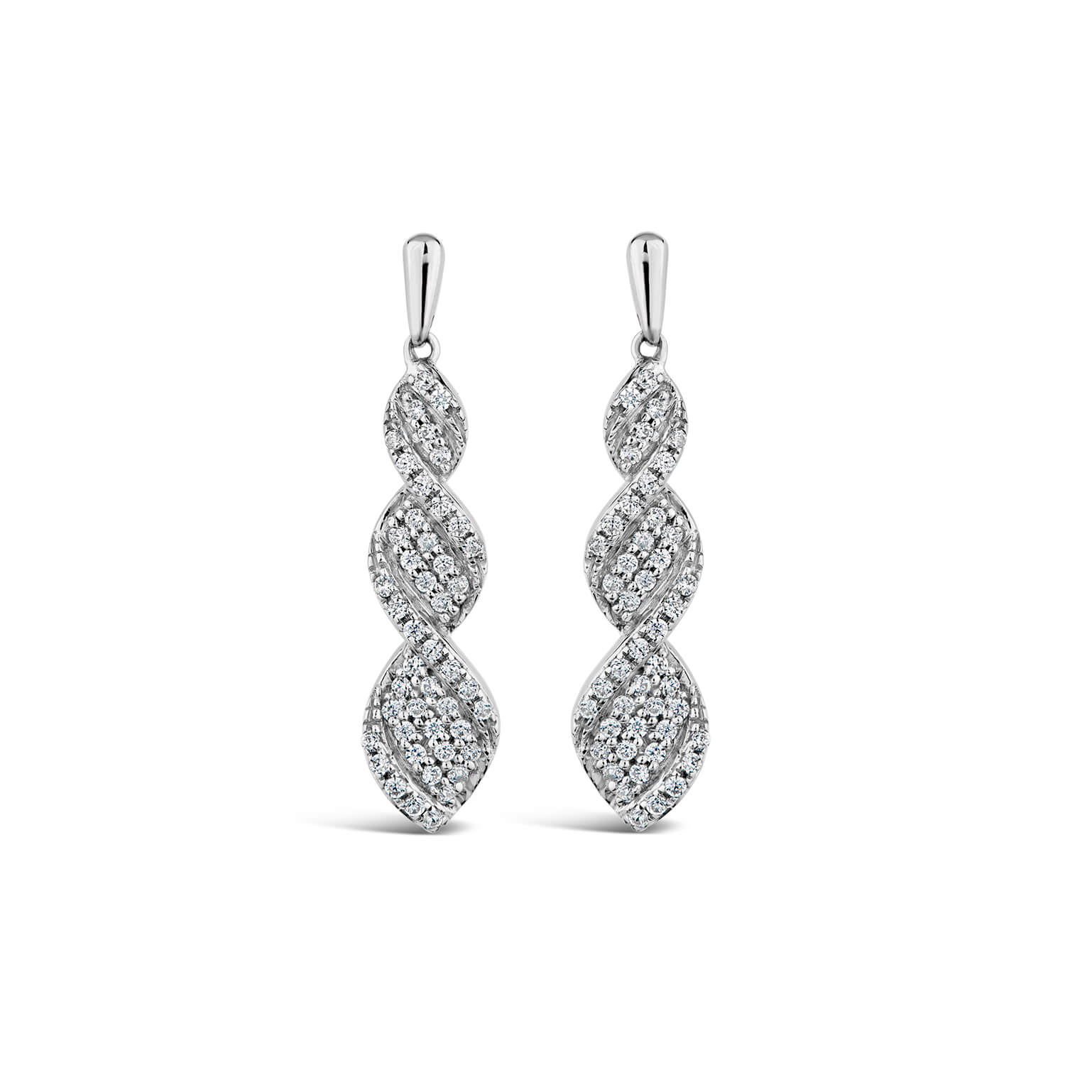 9ct Gold Twist Diamond Drop Earrings Ladies
