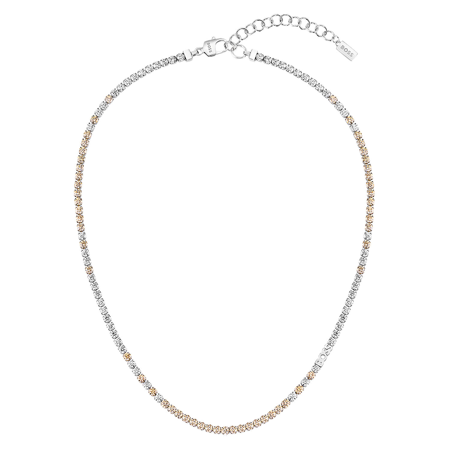 Stainless Steel Clear & Champagne Coloured Crystals Necklace Ladies