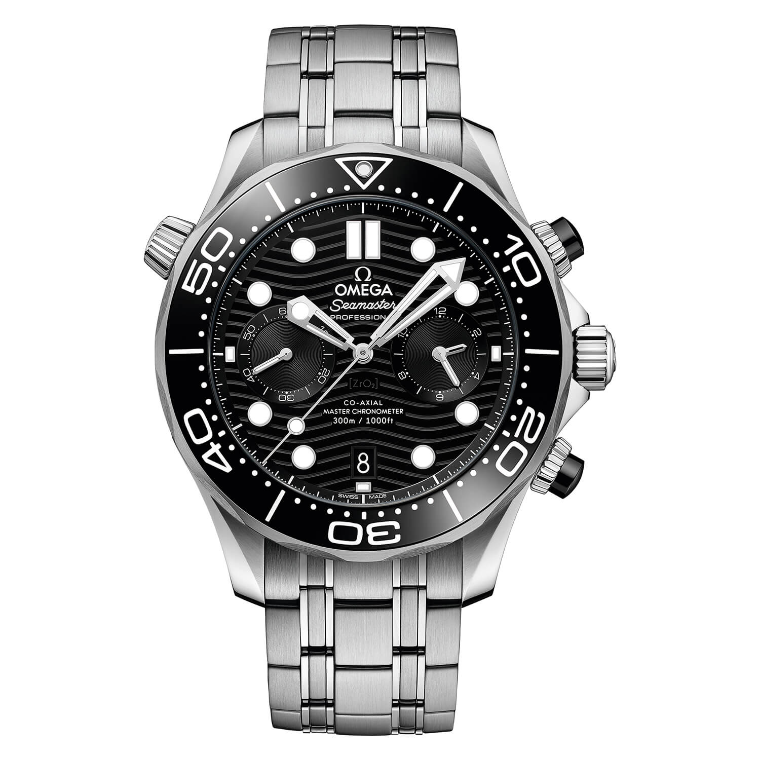 Pre-Owned Omega Seamaster Diver 300 Chrono Black Dial Mens Silver Bracelet Watch