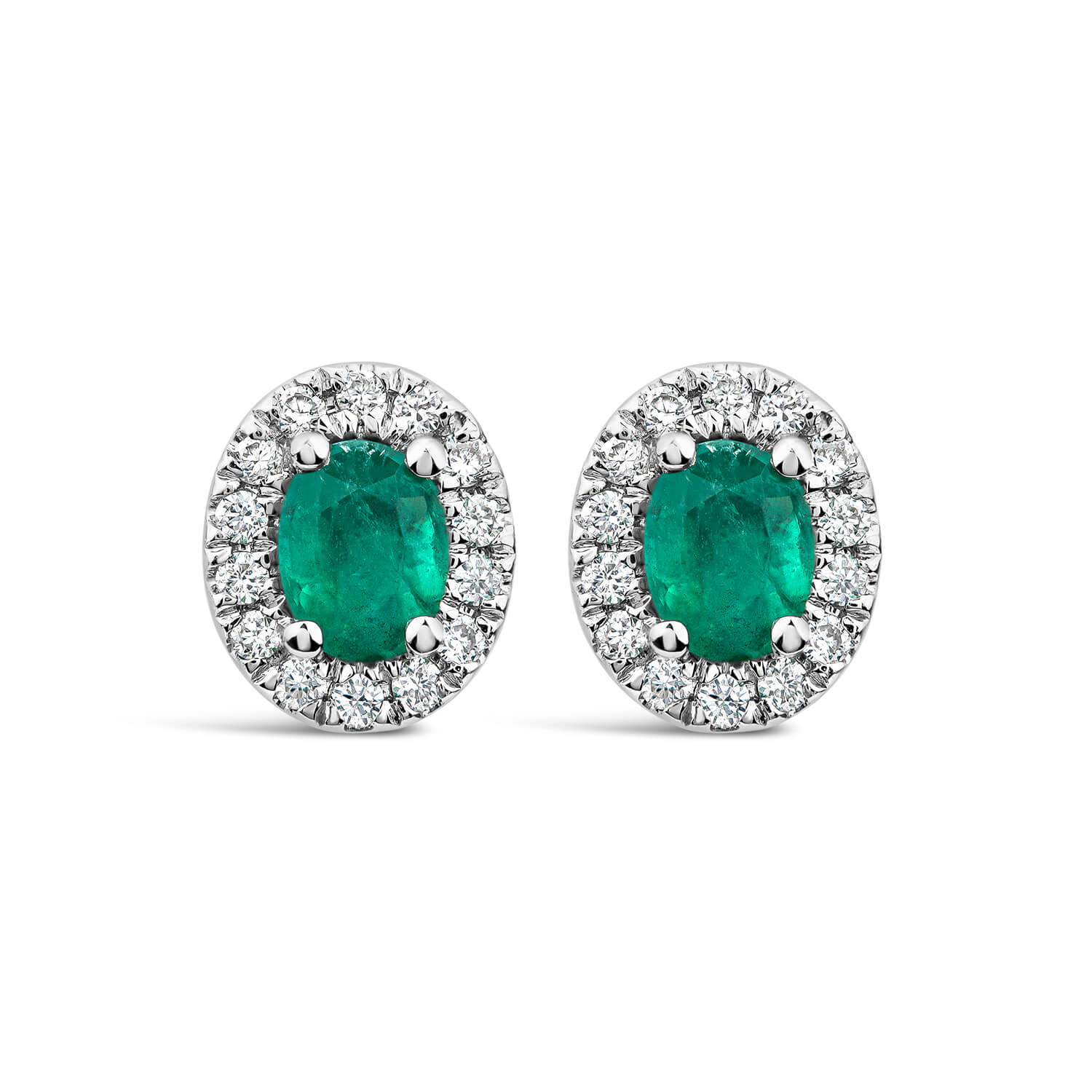 9ct Gold Emerald Diamond Halo Stud Earrings Ladies