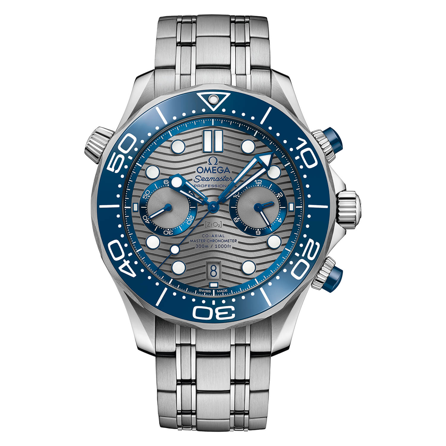 Omega Seamaster Diver 300 Chrono Grey Dial Mens Silver Bracelet Watch