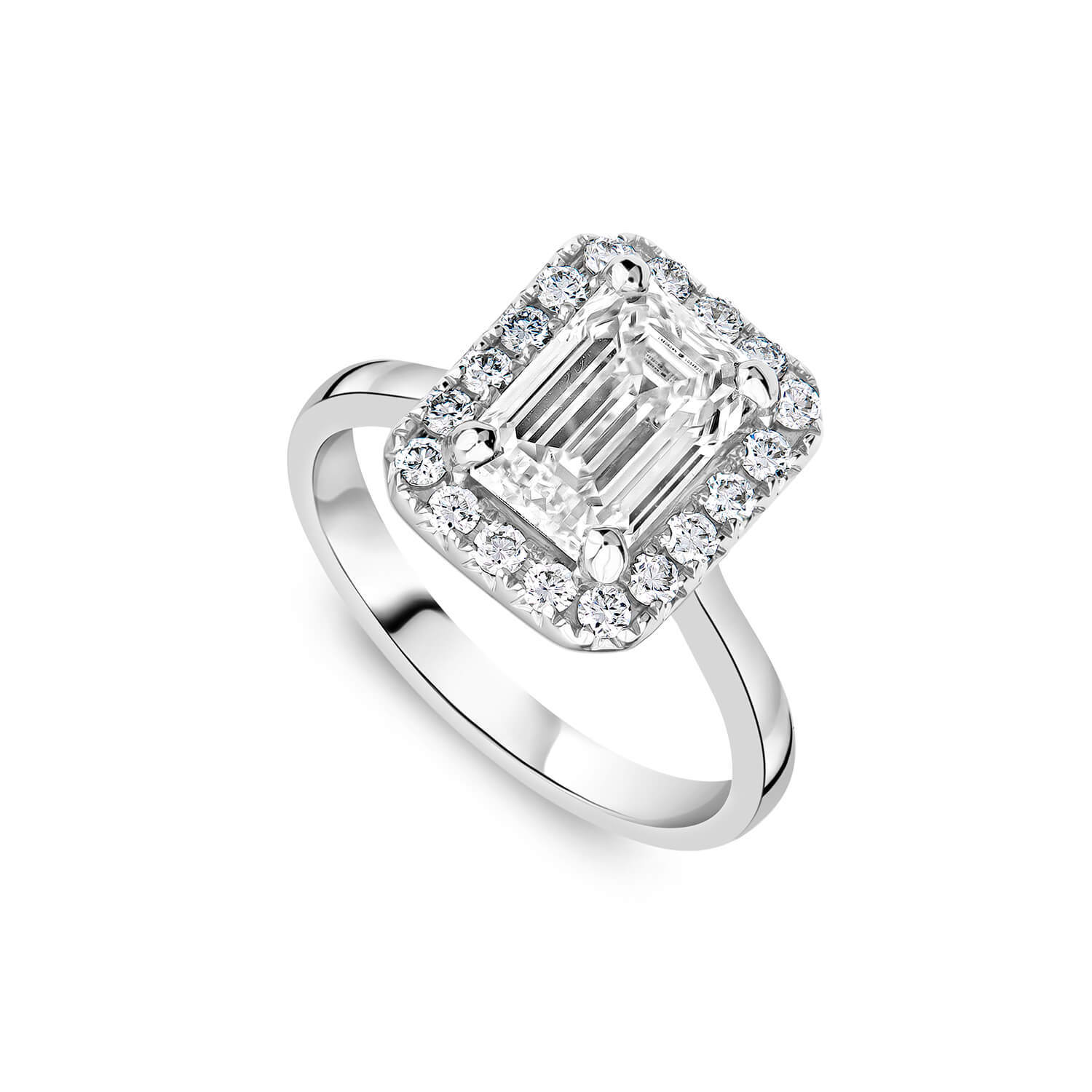 Platinum 2.24ct Lab Emerald Cut Halo Diamond Ring Ladies Size: M