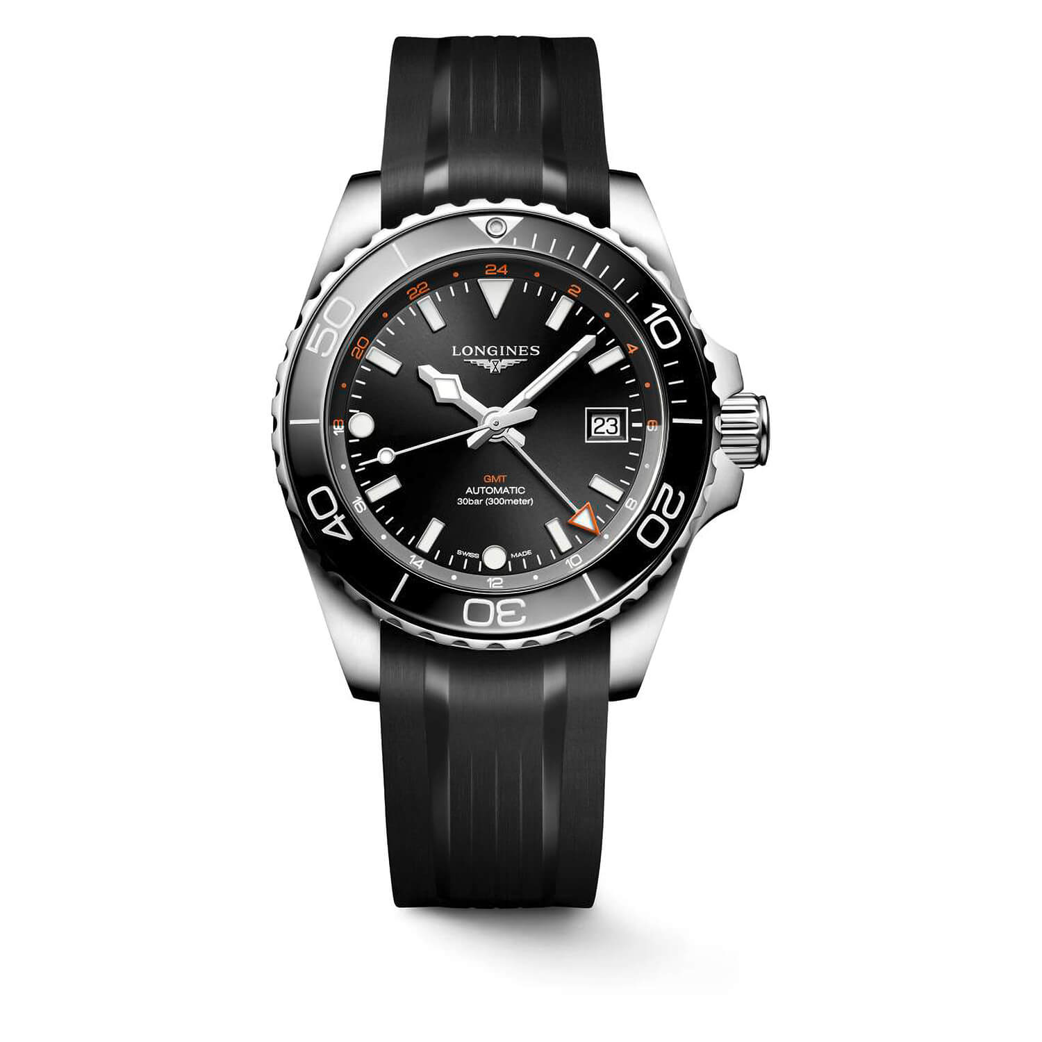 Longines Hydroconquest 41mm Sunray Black Dial Steel & Ceramic Case Rubber Strap Watch