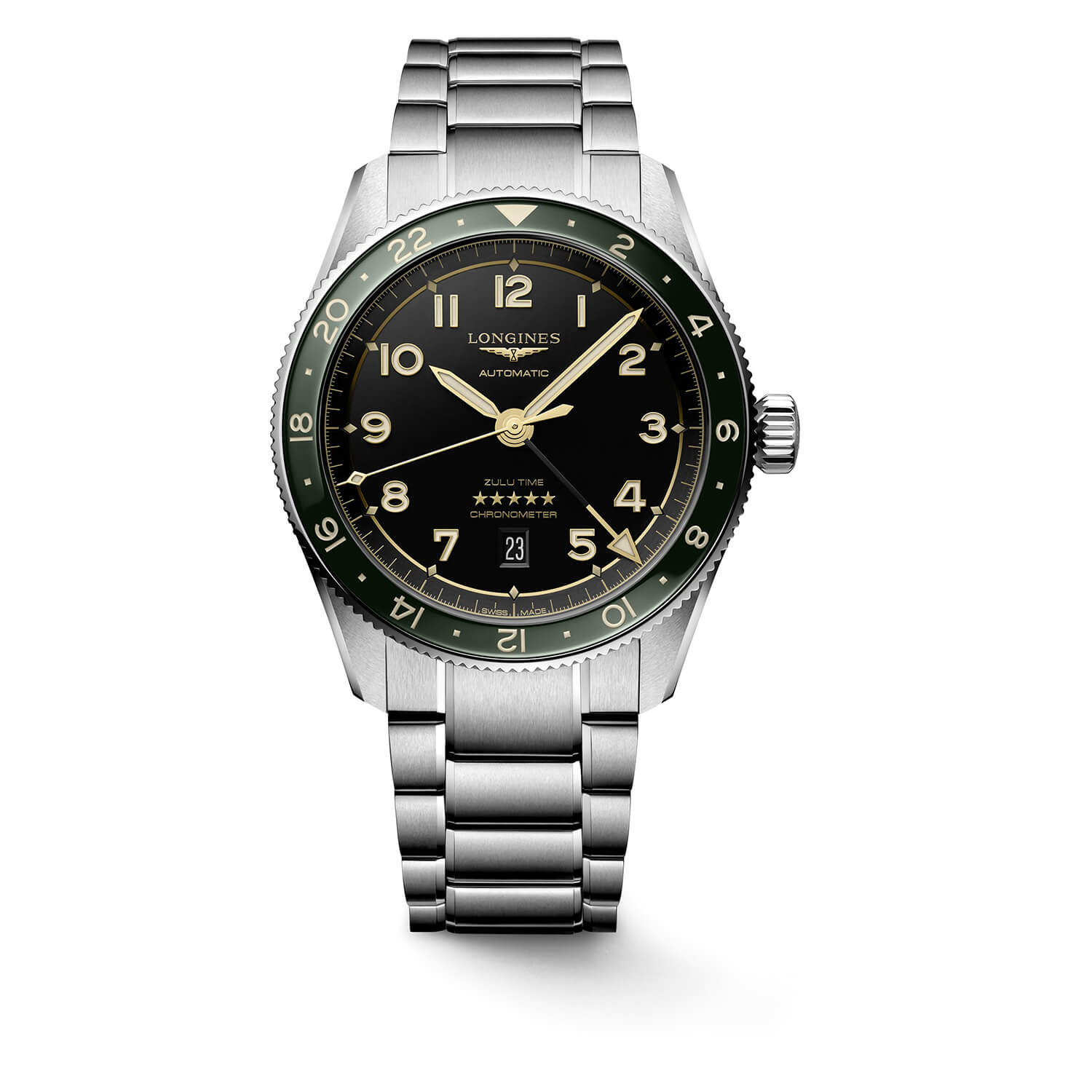 Photos - Wrist Watch Longines Avigation Spirit Zulu 42mm Automatic Black Dial Green Bezel Steel 