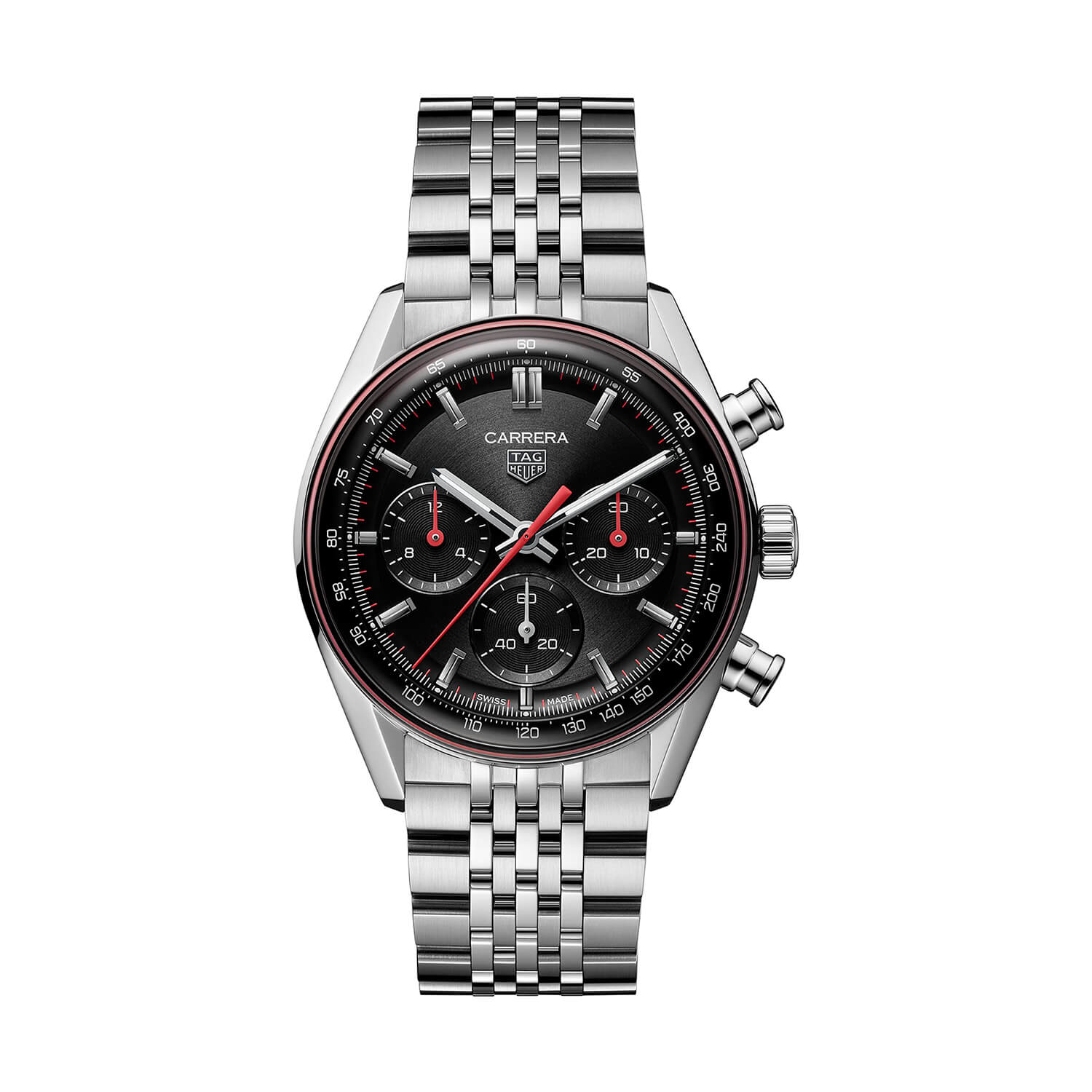 Carrera Chronograph 41mm Black Dial Steel Bracelet Men's