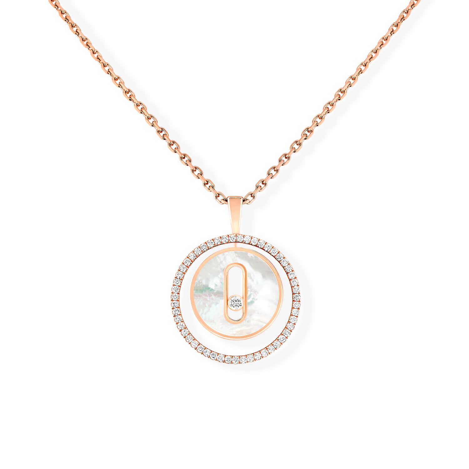 Lucky Move 18ct Rose Gold 0.16ct Diamond & Mother of Pearl Necklace Ladies