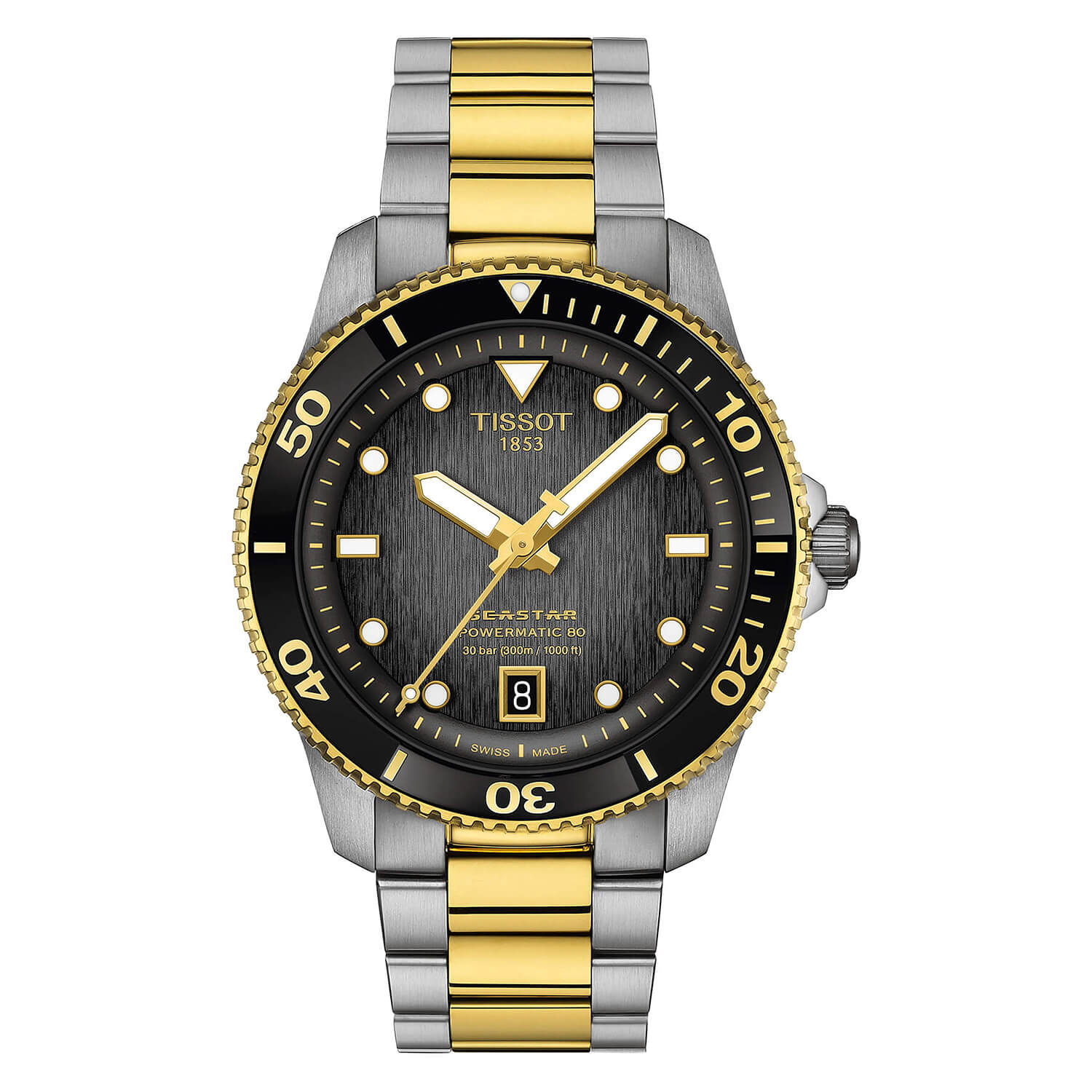 Photos - Wrist Watch TISSOT Seastar 1000 Powermatic 80 40mm Black Dial Two-Toned Steel Bracelet 