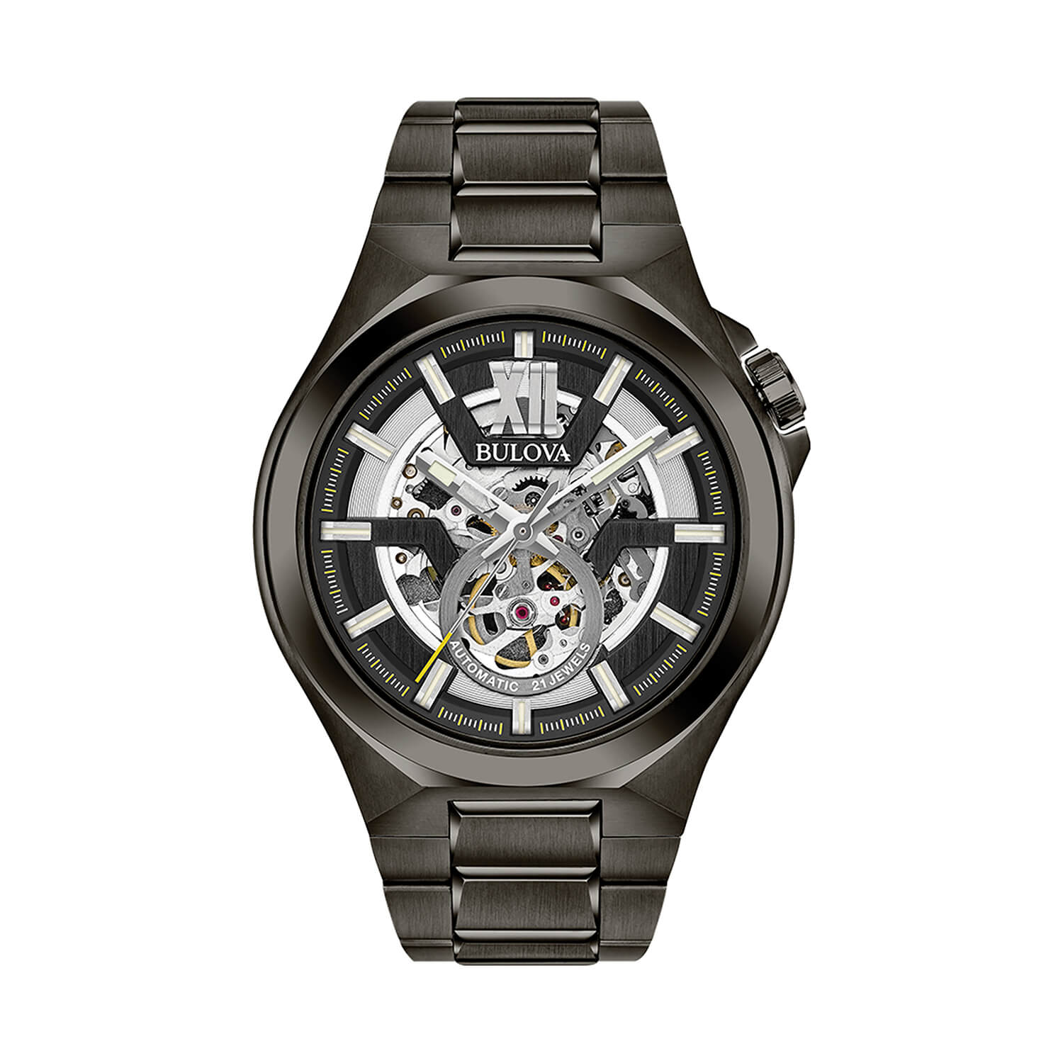 Maquina Skeleton 46mm Black Dial Ion Plated Steel Bracelet Men's