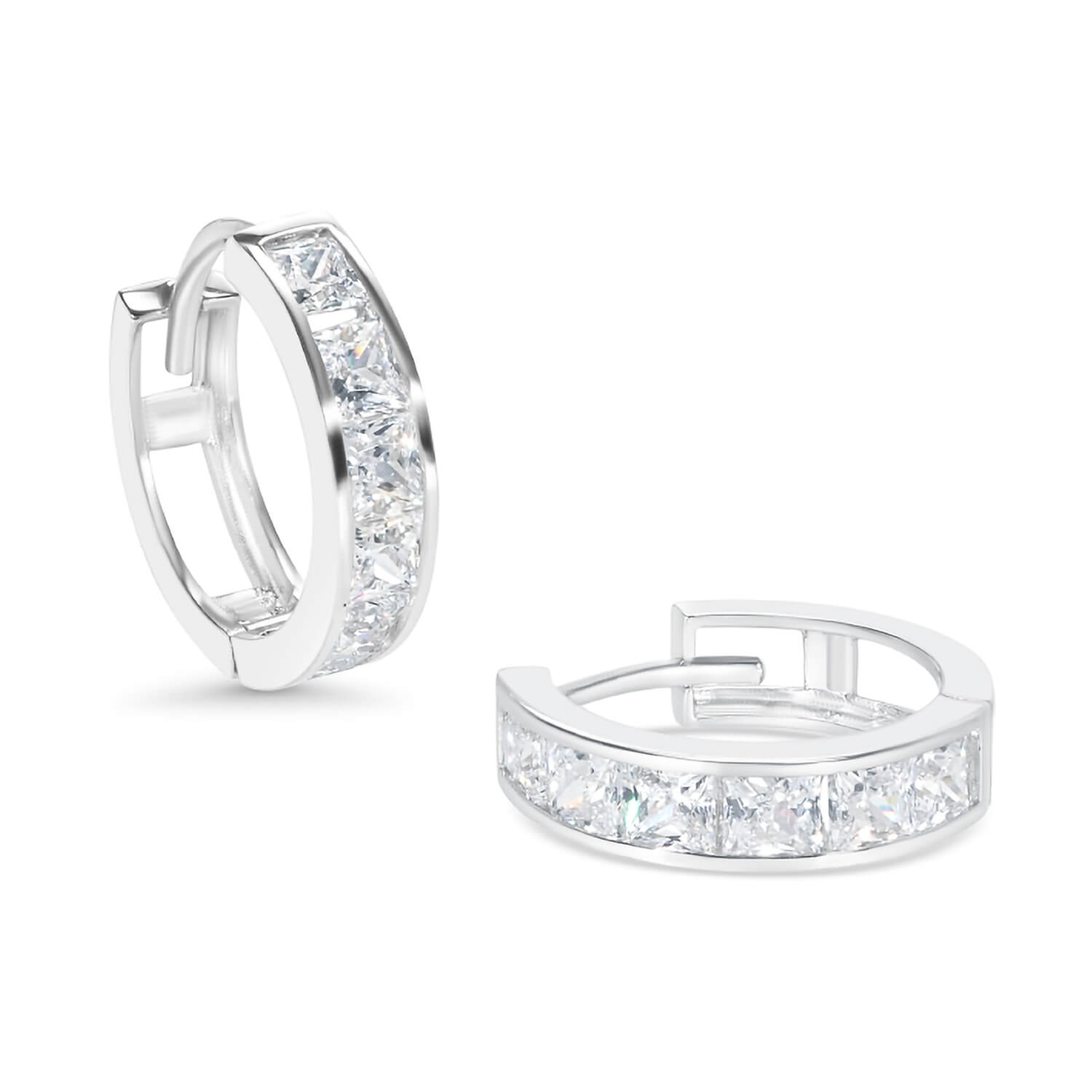 Silver Waverly Princess Bezel Hoops Earrings Ladies