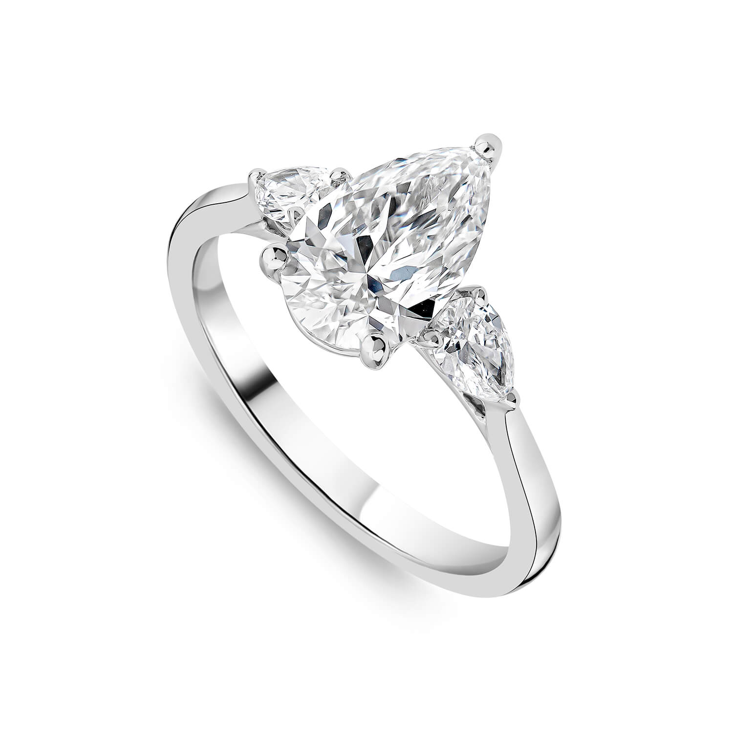 Platinum 1.80ct Lab Pear Centre & Sides Diamond Ring Ladies Size: K